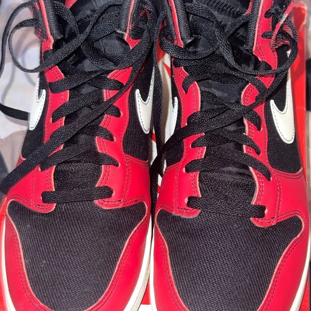 Nike Dunk Hi Black and Red Tartan Plaid Sneakers 11.5